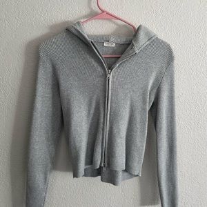 Brandy Melville Grey Knot Ribbed Cropped Hoodie